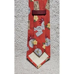 Tommy Bahama Mens Silk Martini Tropical Print Burnt Orange Neck Tie Hibiscus